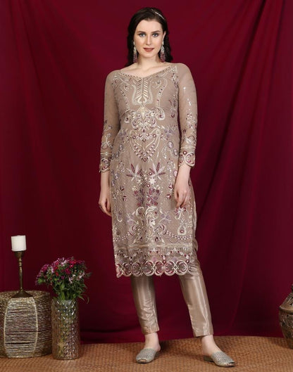 Brown Plain Georgette Unstitched Salwar Suit Material