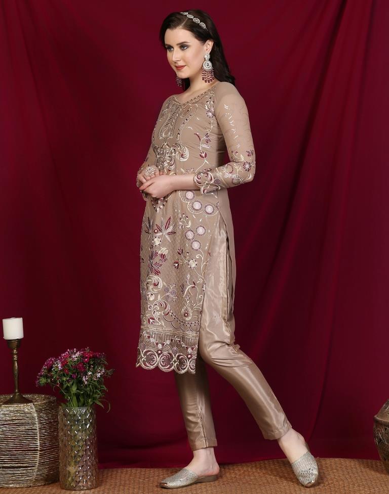 Brown Plain Georgette Unstitched Salwar Suit Material