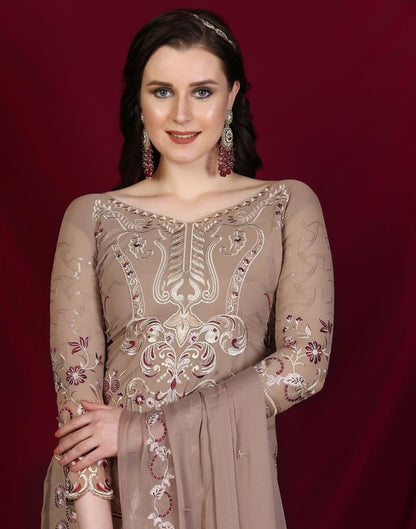 Brown Plain Georgette Unstitched Salwar Suit Material