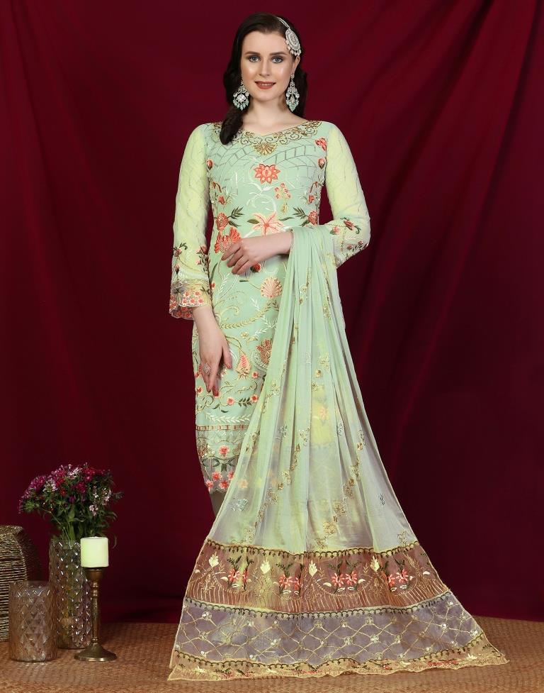 Pista Green Plain Georgette Unstitched Salwar Suit Material