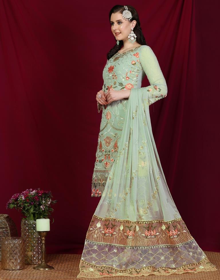 Pista Green Plain Georgette Unstitched Salwar Suit Material