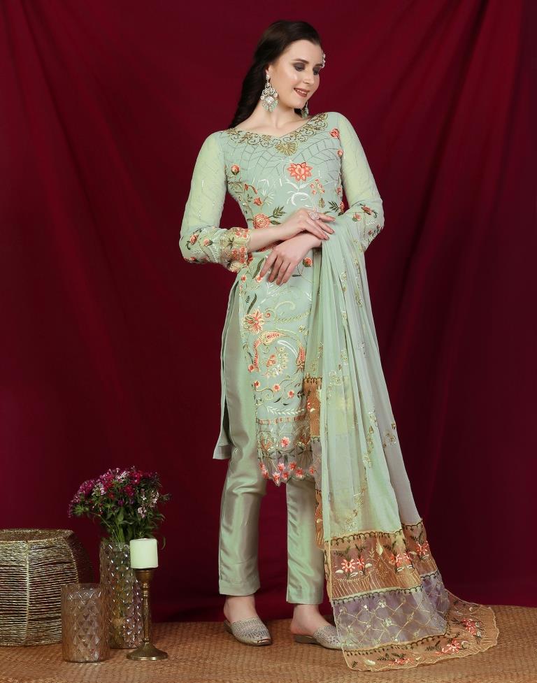 Pista Green Plain Georgette Unstitched Salwar Suit Material