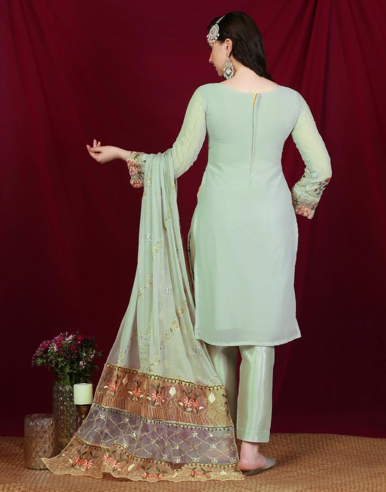 Pista Green Plain Georgette Unstitched Salwar Suit Material