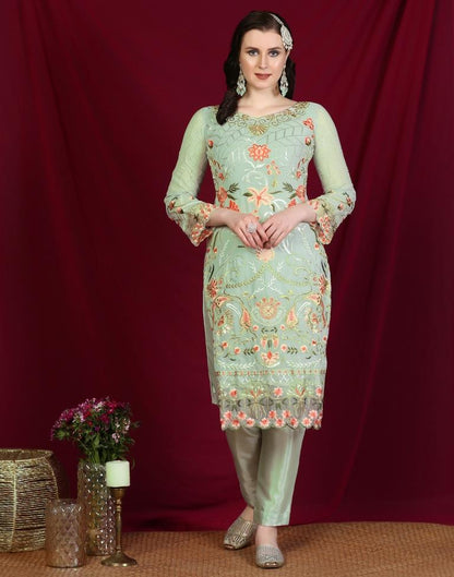 Pista Green Plain Georgette Unstitched Salwar Suit Material