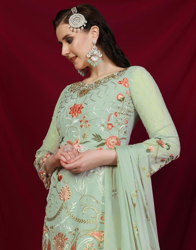 Pista Green Plain Georgette Unstitched Salwar Suit Material