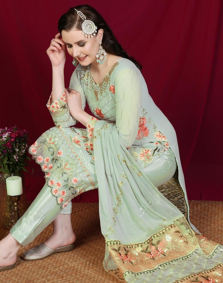 Pista Green Plain Georgette Unstitched Salwar Suit Material