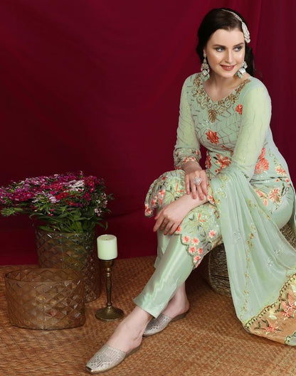 Pista Green Plain Georgette Unstitched Salwar Suit Material