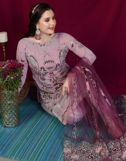 Lavender Plain Georgette Unstitched Salwar Suit Material