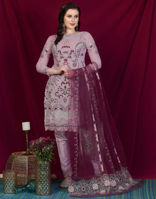 Lavender Plain Georgette Unstitched Salwar Suit Material