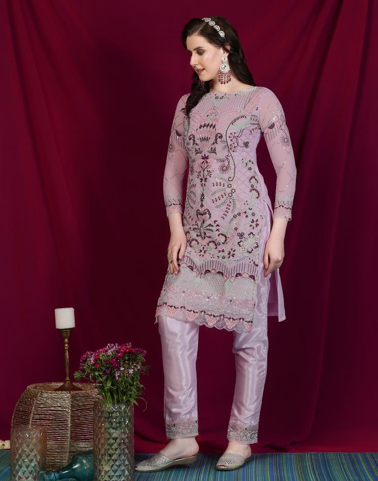 Lavender Plain Georgette Unstitched Salwar Suit Material