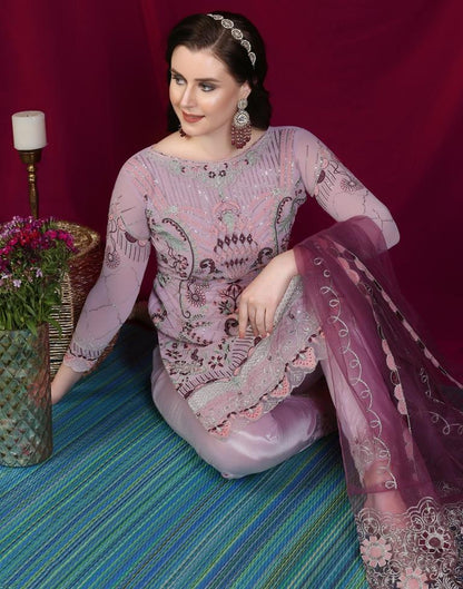Lavender Plain Georgette Unstitched Salwar Suit Material