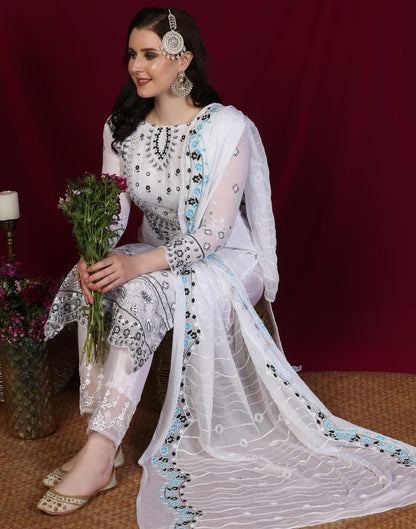 White Plain Georgette Unstitched Salwar Suit Material