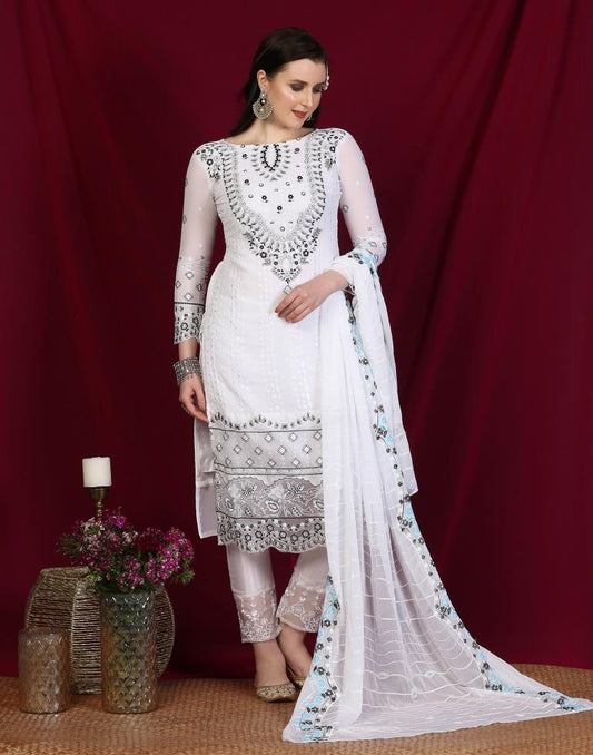 White Plain Georgette Unstitched Salwar Suit Material