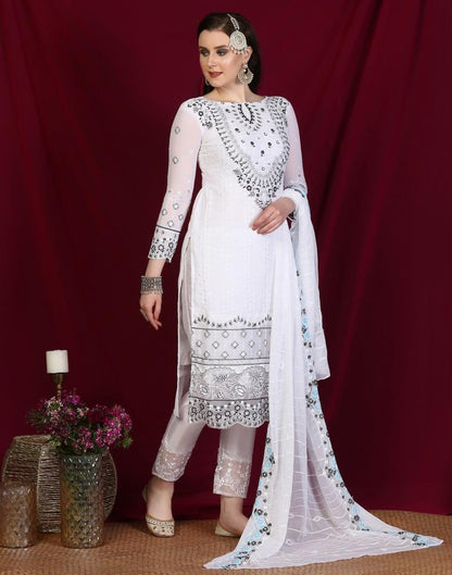 White Plain Georgette Unstitched Salwar Suit Material