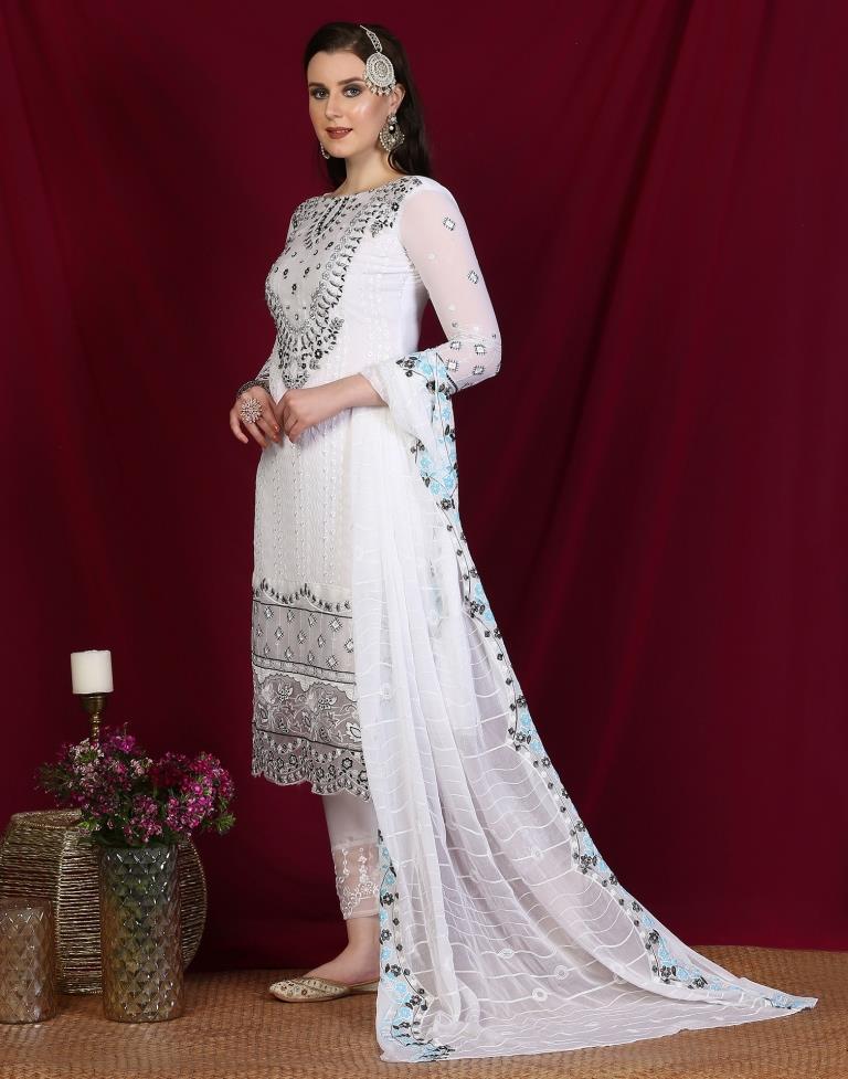 White Plain Georgette Unstitched Salwar Suit Material