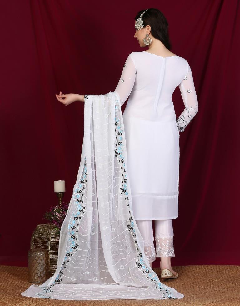 White Plain Georgette Unstitched Salwar Suit Material