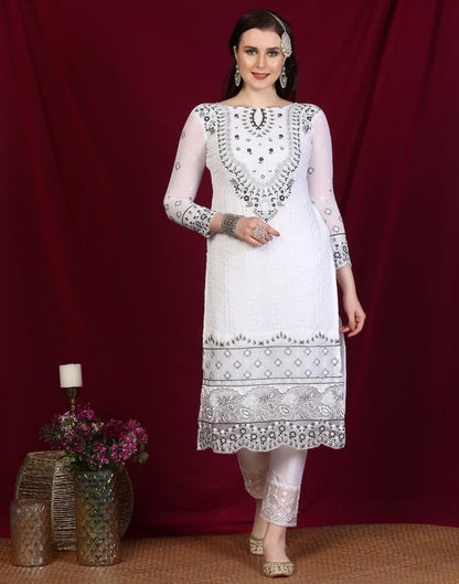 White Plain Georgette Unstitched Salwar Suit Material