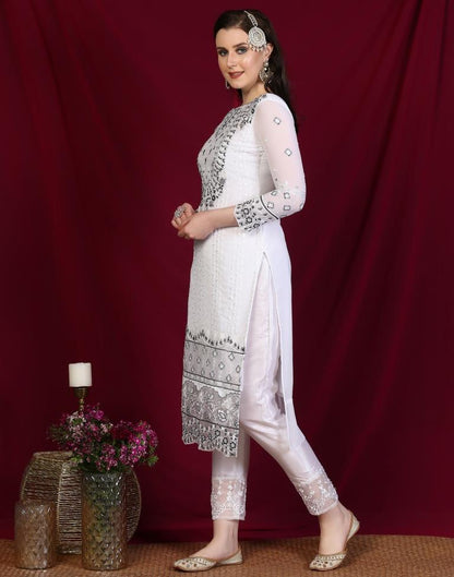 White Plain Georgette Unstitched Salwar Suit Material