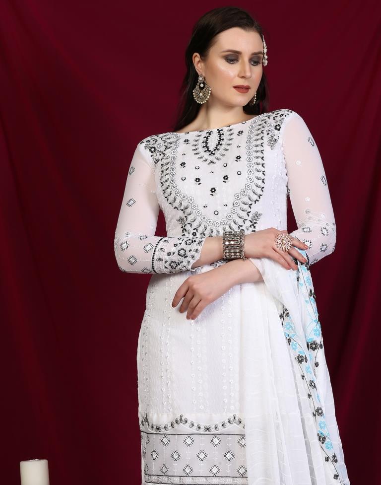 White Plain Georgette Unstitched Salwar Suit Material