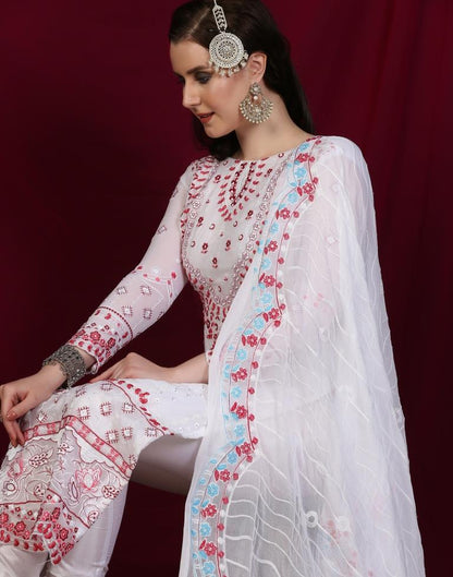 White Plain Georgette Unstitched Salwar Suit Material