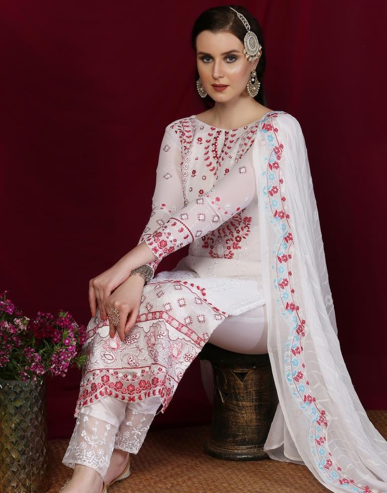 White Plain Georgette Unstitched Salwar Suit Material