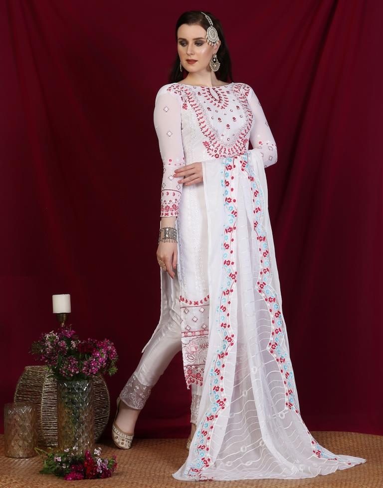 White Plain Georgette Unstitched Salwar Suit Material