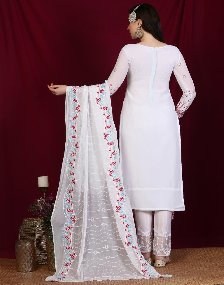 White Plain Georgette Unstitched Salwar Suit Material