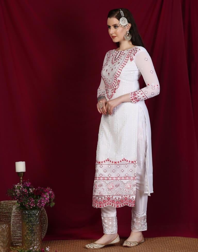 White Plain Georgette Unstitched Salwar Suit Material