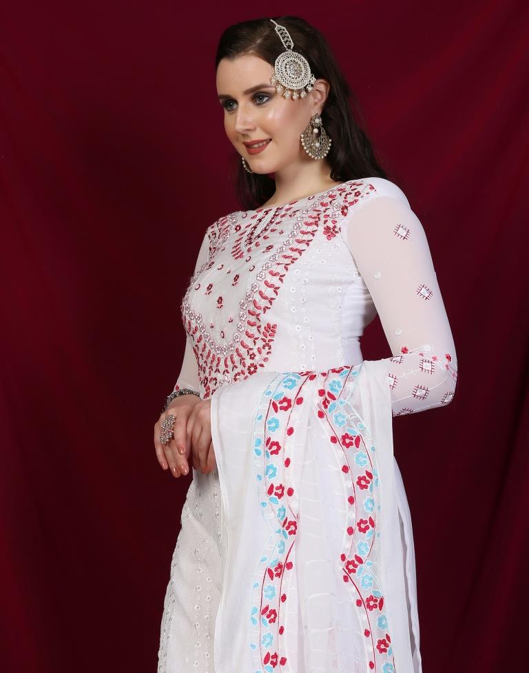 White Plain Georgette Unstitched Salwar Suit Material