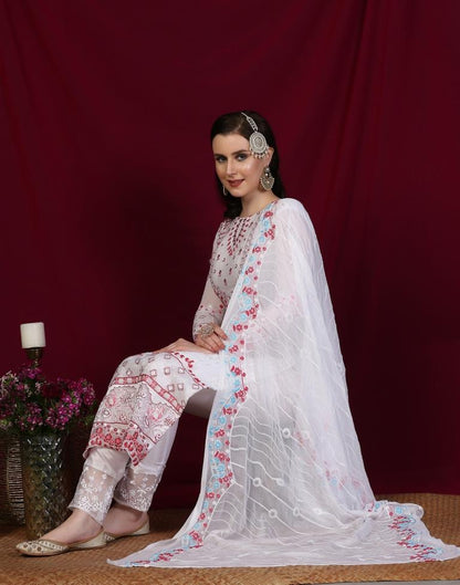 White Plain Georgette Unstitched Salwar Suit Material