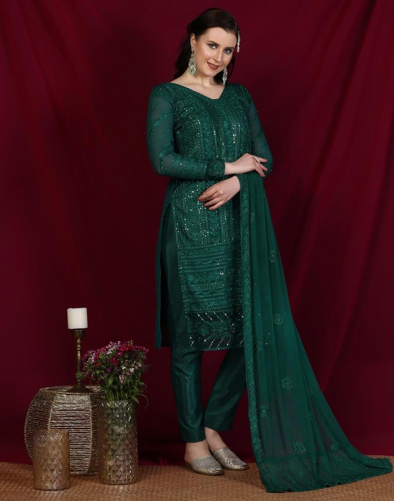 Green Plain Georgette Unstitched Salwar Suit Material