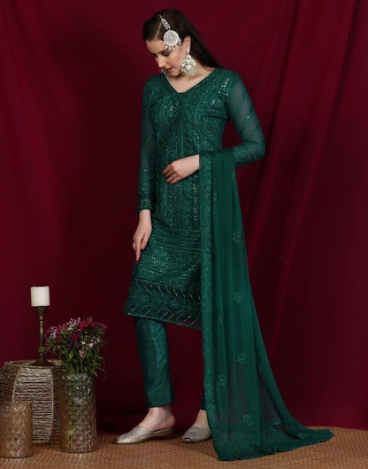 Green Plain Georgette Unstitched Salwar Suit Material