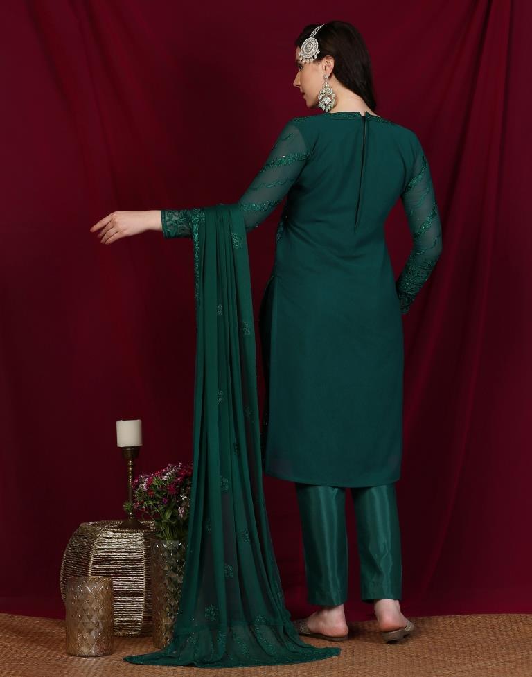 Green Plain Georgette Unstitched Salwar Suit Material