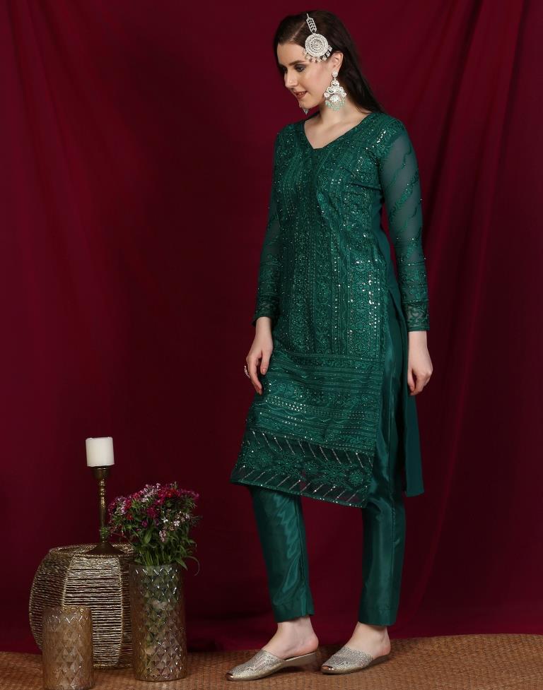 Green Plain Georgette Unstitched Salwar Suit Material