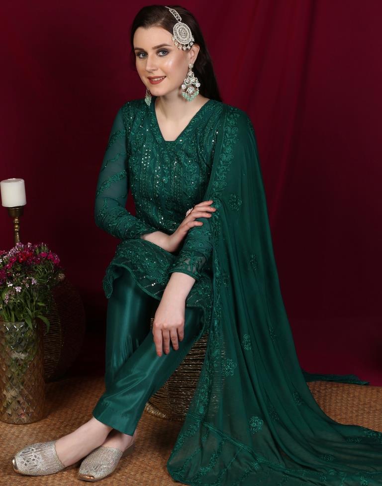 Green Plain Georgette Unstitched Salwar Suit Material