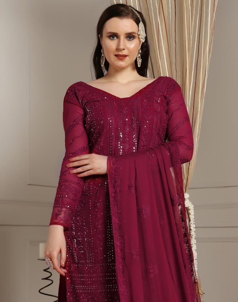 Maroon Plain Georgette Unstitched Salwar Suit Material
