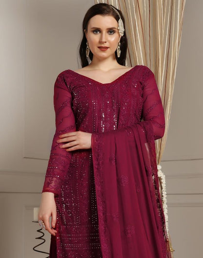 Maroon Plain Georgette Unstitched Salwar Suit Material