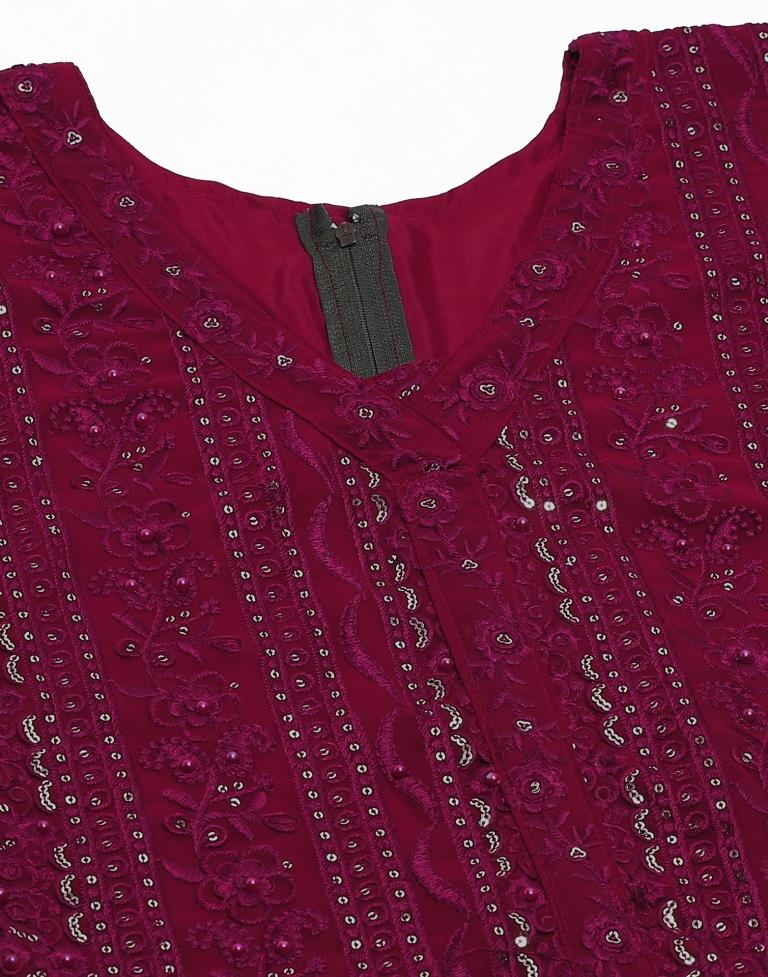 Maroon Plain Georgette Unstitched Salwar Suit Material