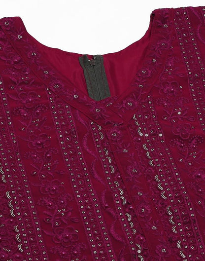 Maroon Plain Georgette Unstitched Salwar Suit Material
