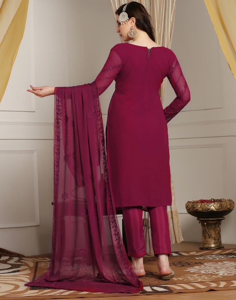 Maroon Plain Georgette Unstitched Salwar Suit Material