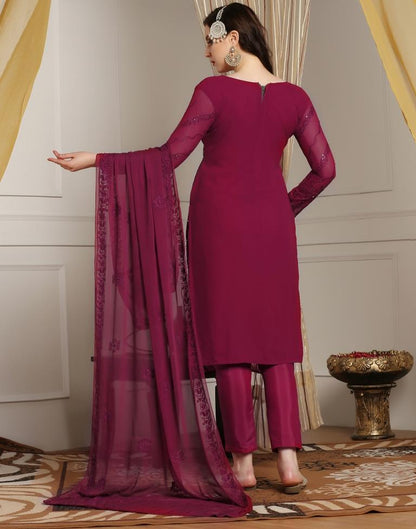 Maroon Plain Georgette Unstitched Salwar Suit Material