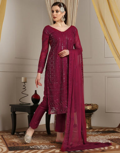 Maroon Plain Georgette Unstitched Salwar Suit Material