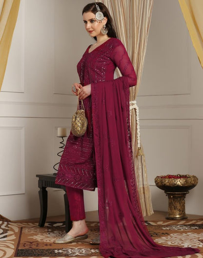Maroon Plain Georgette Unstitched Salwar Suit Material