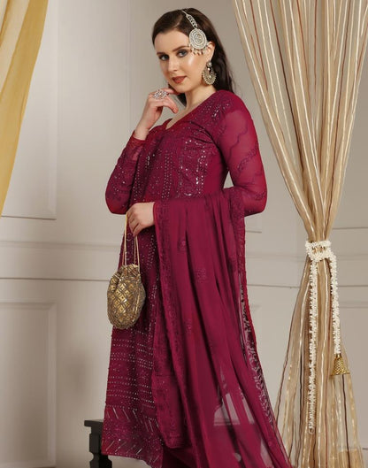Maroon Plain Georgette Unstitched Salwar Suit Material