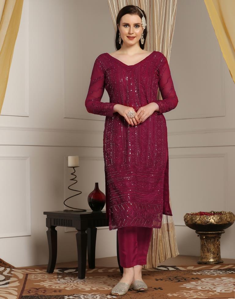 Maroon Plain Georgette Unstitched Salwar Suit Material