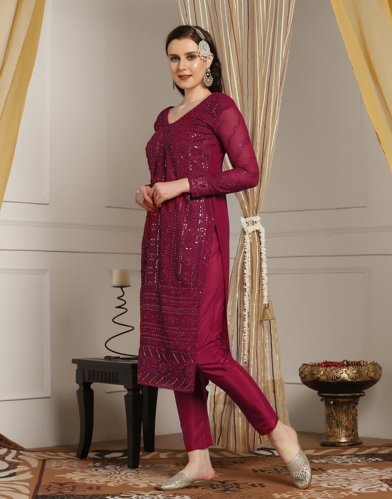 Maroon Plain Georgette Unstitched Salwar Suit Material