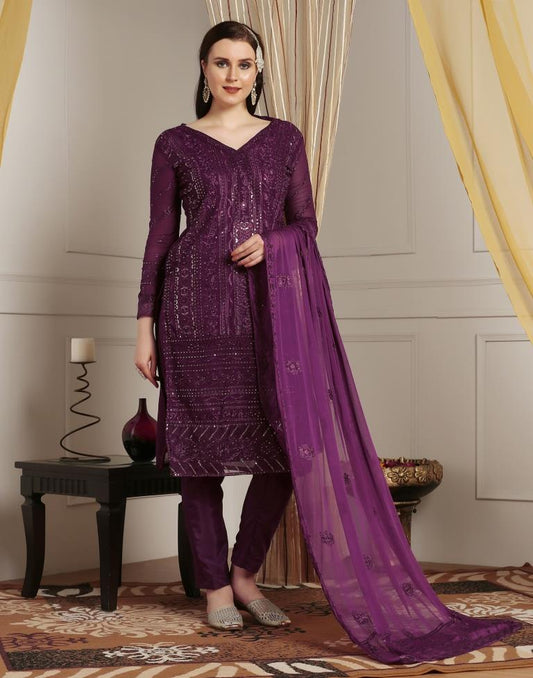 Wine Plain Georgette Unstitched Salwar Suit Material