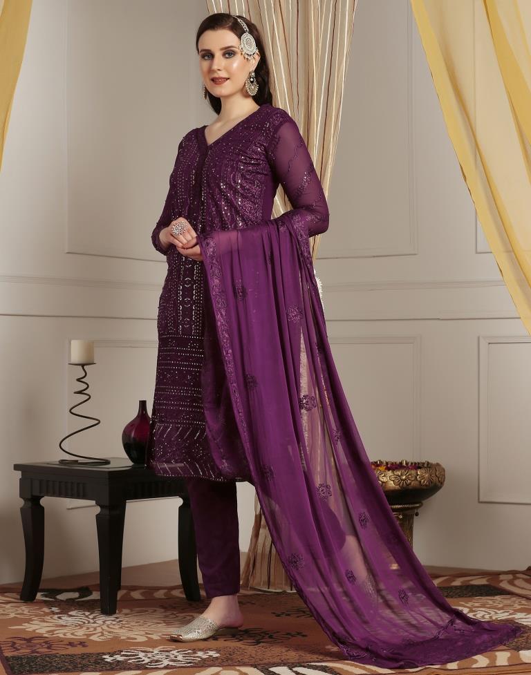 Wine Plain Georgette Unstitched Salwar Suit Material