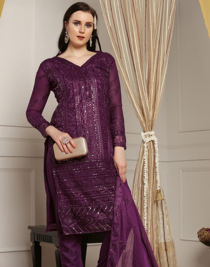 Wine Plain Georgette Unstitched Salwar Suit Material