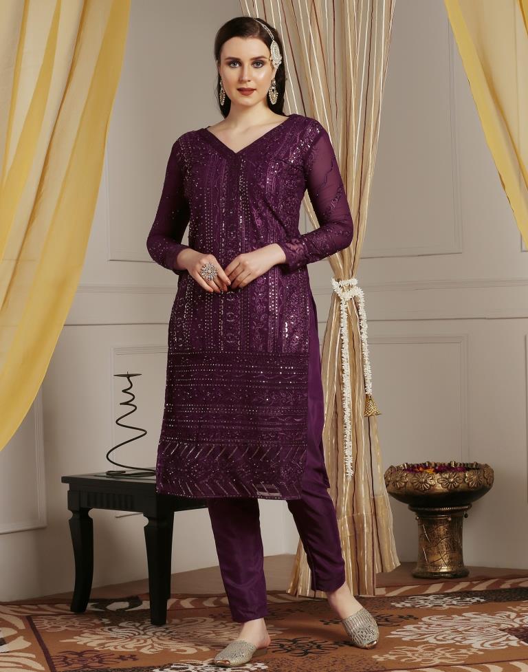 Wine Plain Georgette Unstitched Salwar Suit Material